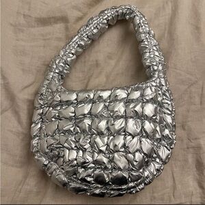 COS Metallic Silver Quilted Puffer Shoulder Bag